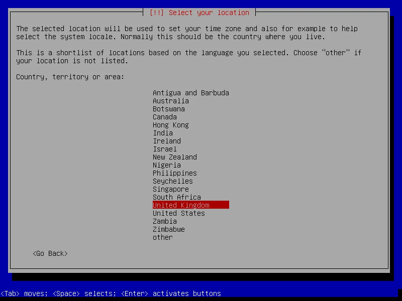 Pemilihan lokasi negara dan wilayah geografis pada Debian 11