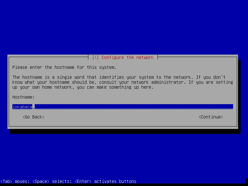 Konfigurasi nama hostname komputer pada installer Debian 11
