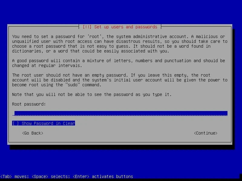 Membuat kata sandi untuk akun administrator root Debian 11