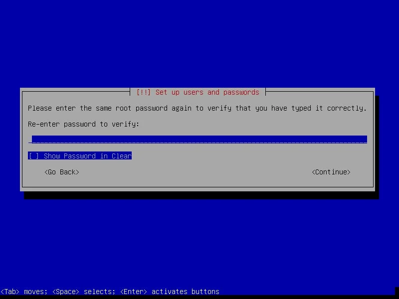 Konfirmasi verifikasi ulang kata sandi root Debian 11