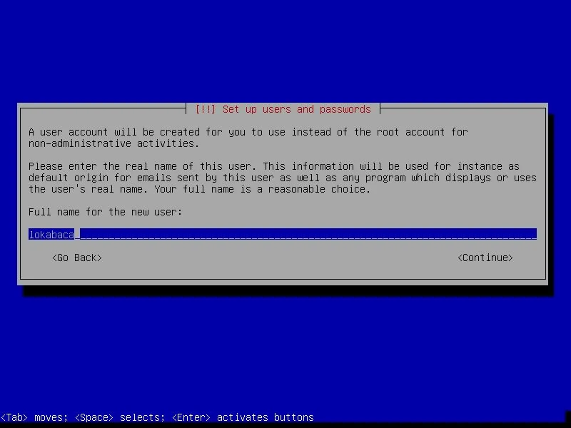 Pengisian nama lengkap untuk akun pengguna baru Debian 11