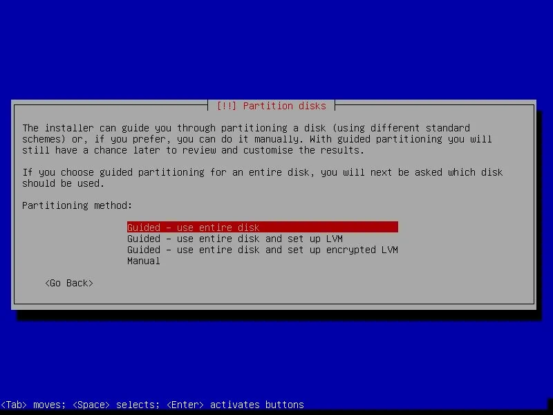 Pemilihan metode partisi hard disk pada Debian 11