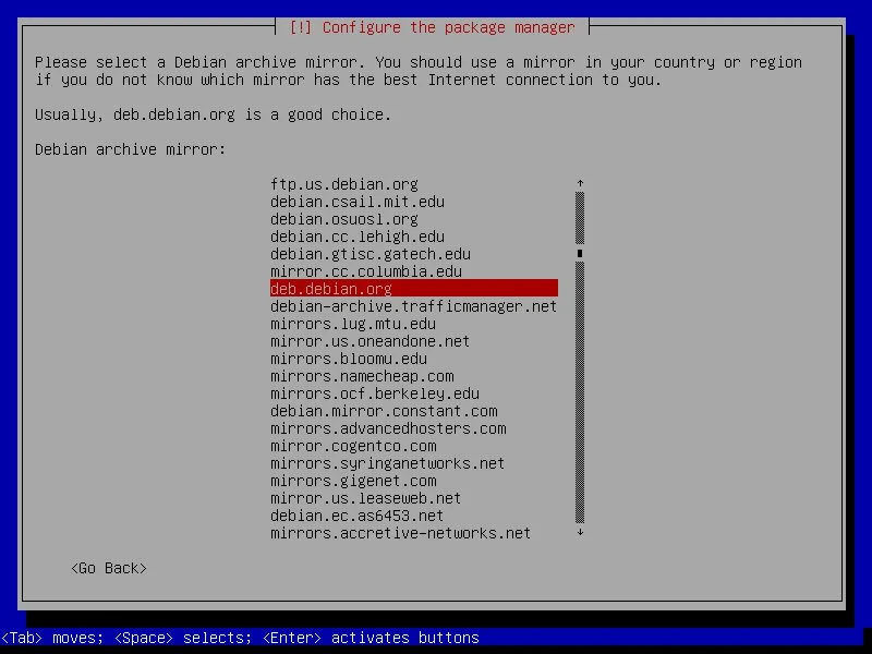 Pemilihan alamat server mirror repositori deb debian org