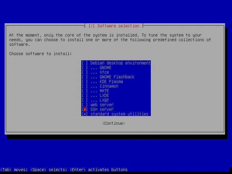 Pemilihan paket perangkat lunak bawaan pada installer Debian 11