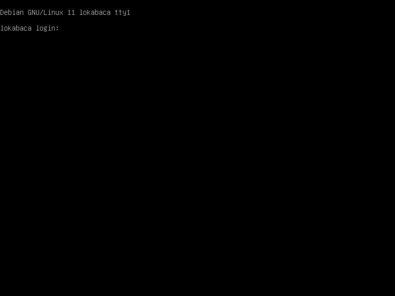 Tampilan prompt login konsol terminal Debian 11 Bullseye