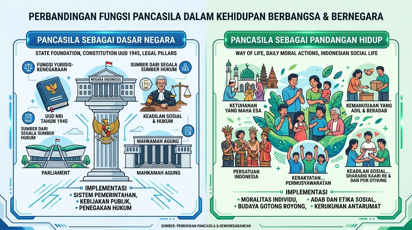 Diagram Perbandingan Pancasila sebagai Dasar Negara vs Pandangan Hidup