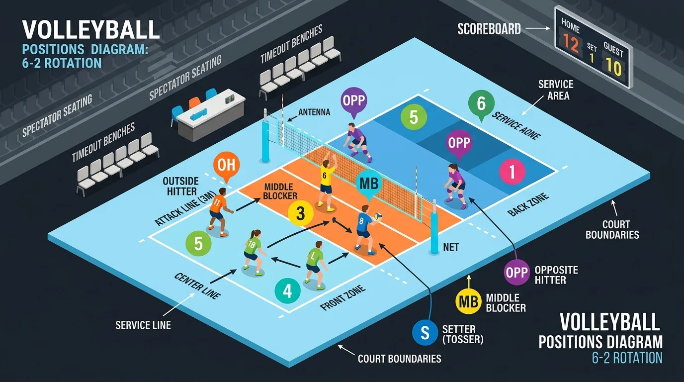 Diagram Zona Lapangan dan Posisi Pemain Bola Voli Lengkap