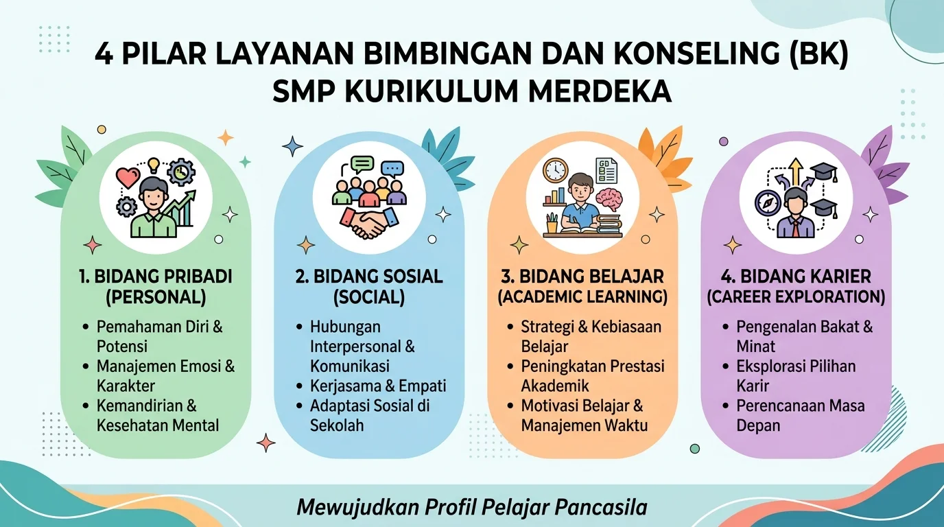 Bagan 4 pilar layanan bimbingan dan konseling BK kelas 8 SMP Kurikulum Merdeka