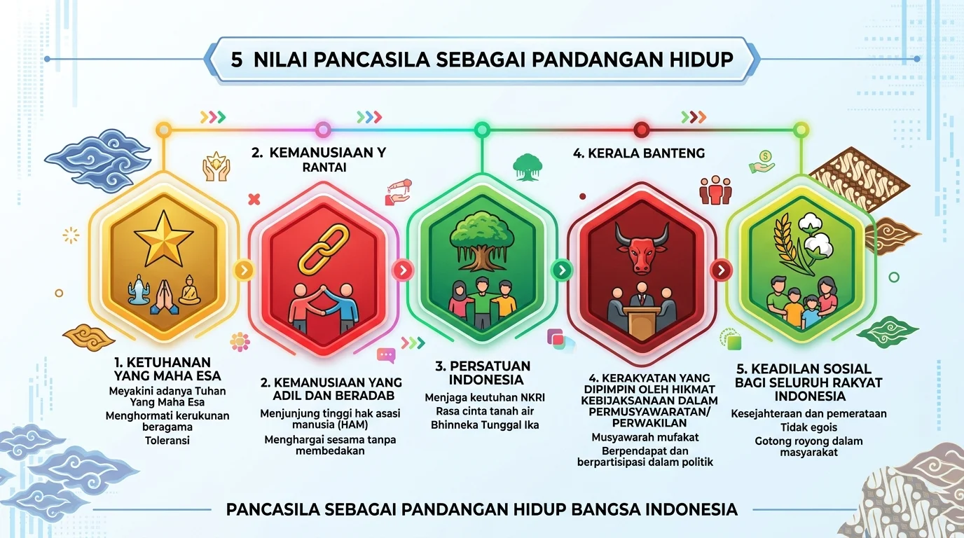 Infografis 5 Nilai Pancasila sebagai Pandangan Hidup Bangsa Indonesia