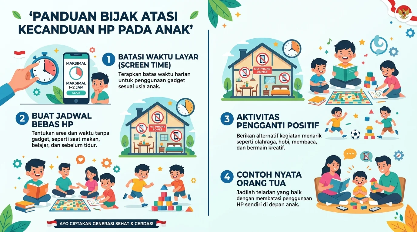 Infografis Panduan dan Cara Mengatasi Anak Kecanduan HP Lengkap