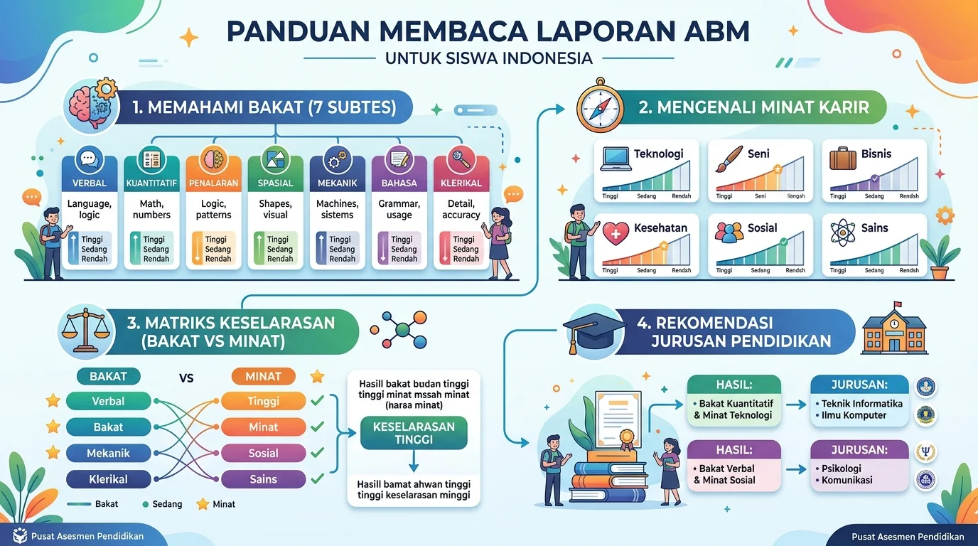Infografis alur panduan cara membaca hasil asesmen bakat minat siswa Kemendikdasmen
